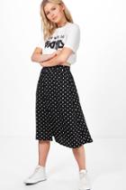 Boohoo Graciela Polka Dot Pocket Side Midi Skirt Black