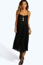 Boohoo Karen Woven Crochet Hem Midi Dress Black