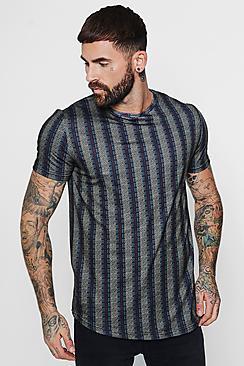 Boohoo Longline Curved Hem Aztec Stripe T-shirt