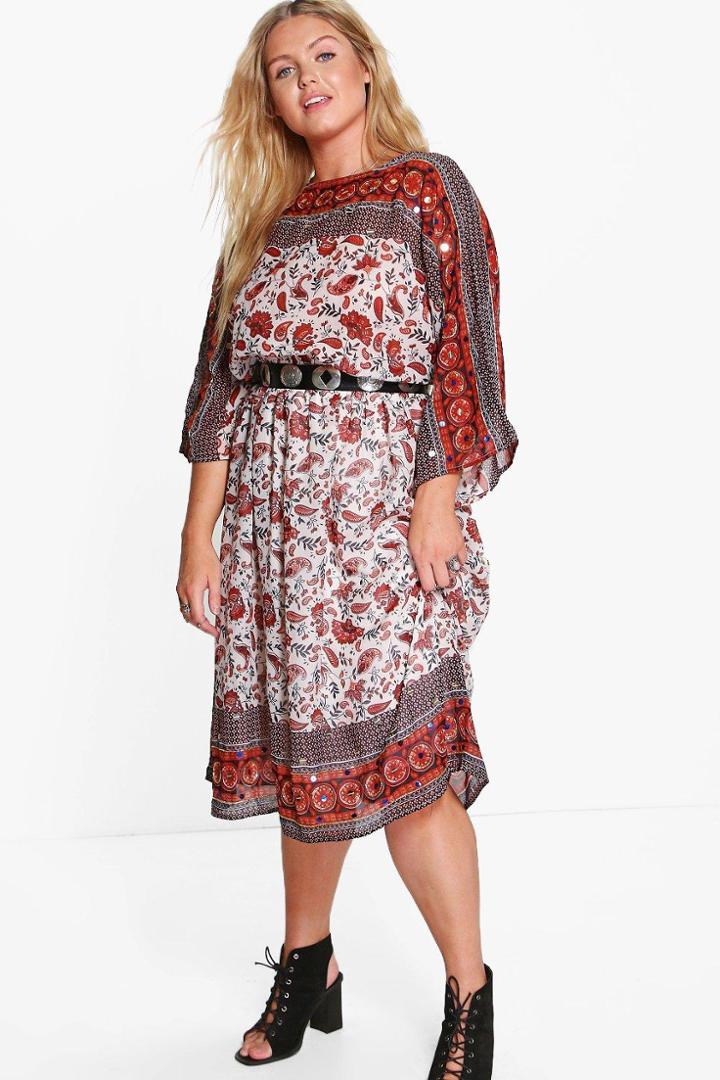 Boohoo Plus Sara Sequinned Printed Midi Dress Multi