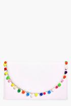 Boohoo Sophie Pom Pom Trim Clutch Bag White