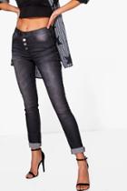 Boohoo Lyla Midrise Button Front Skinny Jeans Grey