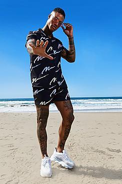 Boohoo All Over Man Printed Shirt & Short Set