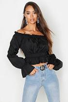 Boohoo Woven Shirred Off The Shoulder Top
