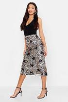 Boohoo Satin Leopard Star Print Bias Cut Midi Skirt
