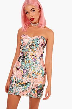 Boohoo Boutique Sophia Brocade Bandeau Dress