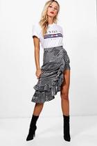Boohoo Hailey Woven Mixed Stripe Ruffle Midi Skirt