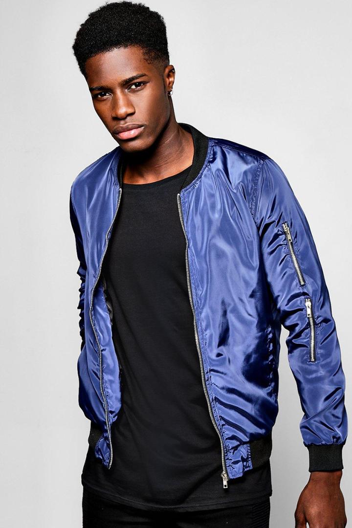 Boohoo Ma1 Bomber With Back Print Navy