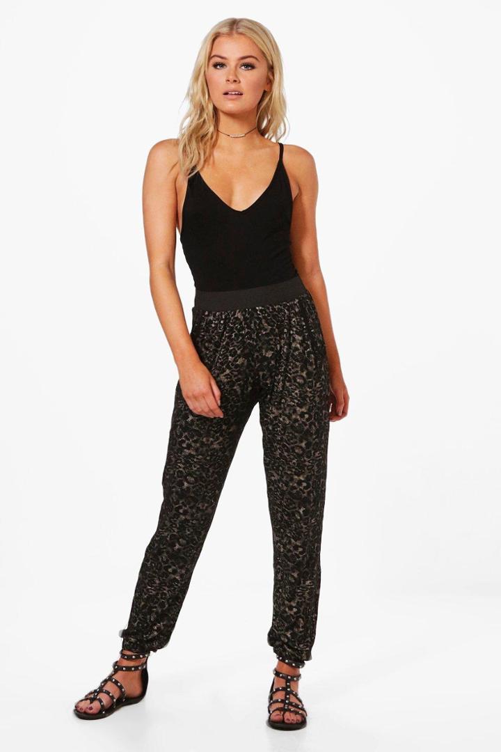 Boohoo Ramona Leopard Print Relaxed Joggers Silver