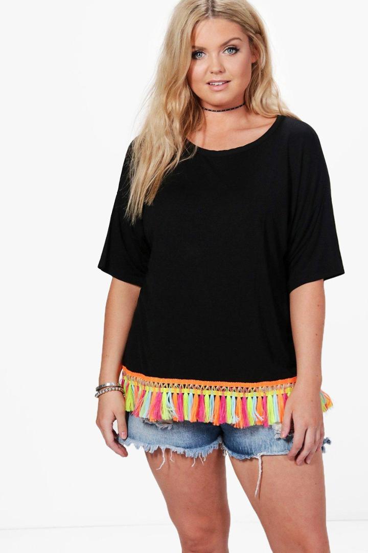Boohoo Plus Tia Tassel Trim T-shirt Black