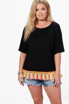 Boohoo Plus Tia Tassel Trim T-shirt Black