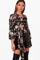 Boohoo Fiona Floral Wrap Front Top