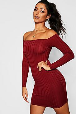 Boohoo Ribbed Low Scoop Neckline Bodycon Dress