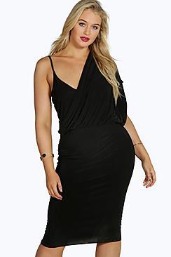 Boohoo Plus Laura Asymmetric Slinky Midi Dress