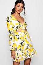 Boohoo Millie Fruit Print Tie Waist Skater Dress