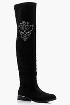 Boohoo Mae Embroidered Over The Knee Boot