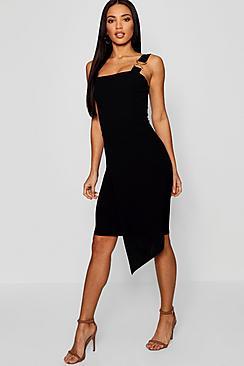 Boohoo Gold Trim Asymmetric Hem Midi Dress