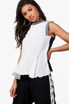 Boohoo Gabrielle Striped Rib Trim Sleeveless Top White