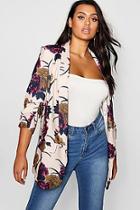 Boohoo Plus Sleeve Floral Fitted Blazer