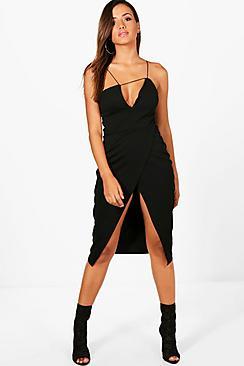 Boohoo Strappy Wrap Skirt Midi Dress