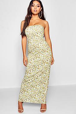 Boohoo Petite Floral Print Bandeau Midi Dress