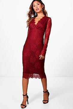 Boohoo Boutique Dulce Eyelash Lace Midi Dress