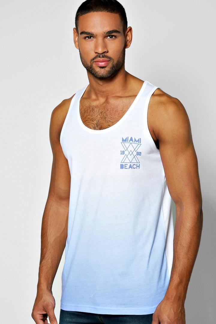 Boohoo Miami Print Faded Tank Top Blue