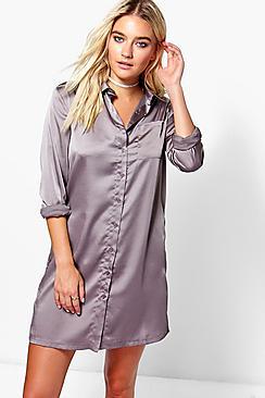 Boohoo Satin Shirt Dress