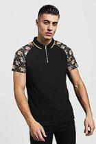 Boohoo Baroque Sleeve Print Polo With Zip Placket