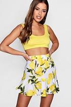 Boohoo Petite Woven Lemon Print Ruffle Hem Skirt