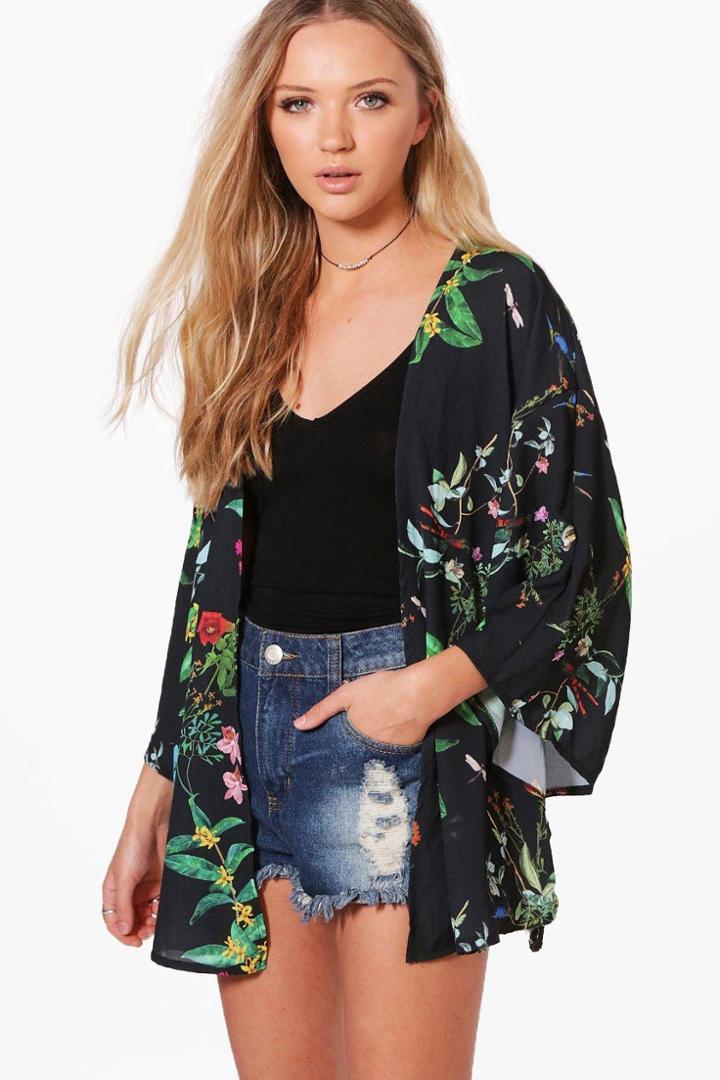 Boohoo Kelly Floral Print Kimono Multi