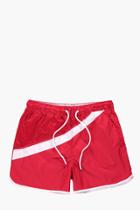Boohoo Contrast Stripe Runner Style Swim Shorts Red