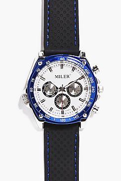 Boohoo Blue Metallic Faced Watch With Black Straps