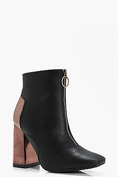 Boohoo Victoria Contrast Hexagon Heel Zip Front Boot