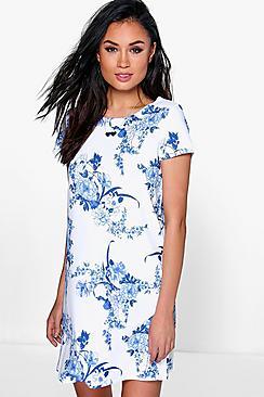 Boohoo Sally Floral Cap Sleeve Shift Dress