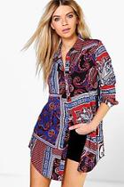 Boohoo Emily Paisley Printed Tie Waist Shirt