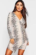 Boohoo Snake Print Wrap Bodycon Dress