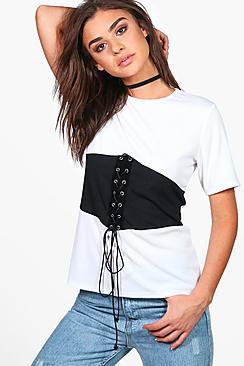 Boohoo Ebony Ribbed Corset T-shirt