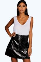 Boohoo Minerva Studded A Line Leather Look Mini Skirt Black