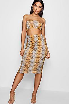 Boohoo Rosie Snake Bandeau And Midi Skirt Co-ord