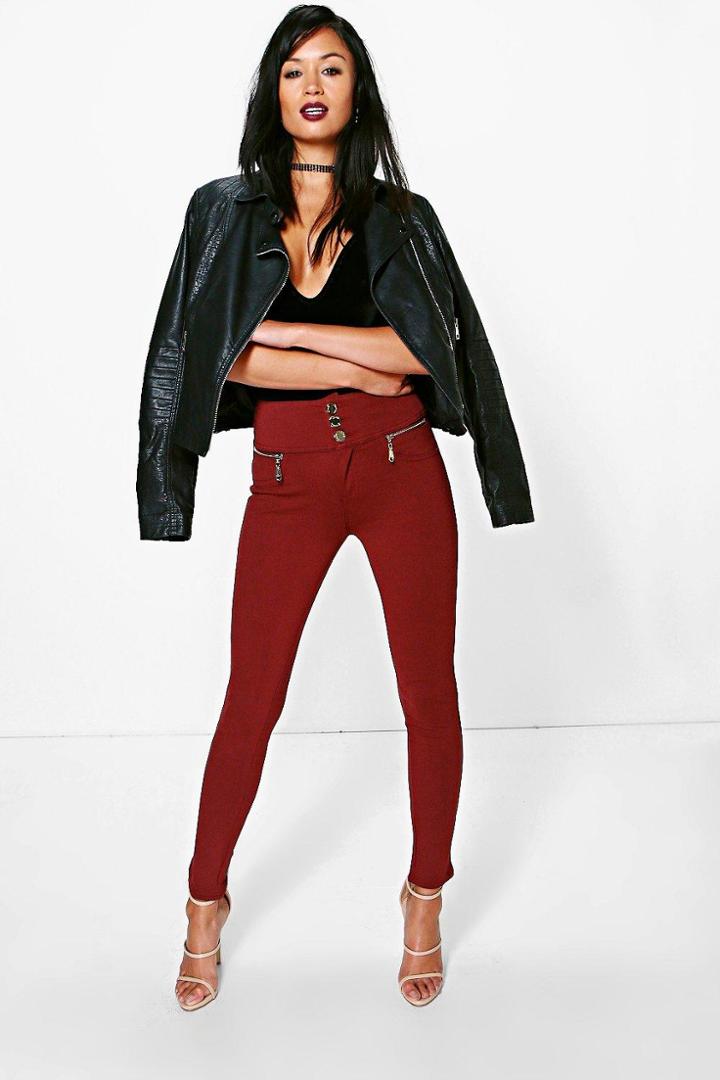 Boohoo Sophia Super Stretch Highwaist Skinny Trousers Merlot