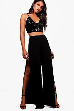 Boohoo Maria Crepe Extreme Split Wide Leg Trouser
