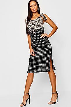 Boohoo Leopard & Spot Spliced Midi Dress