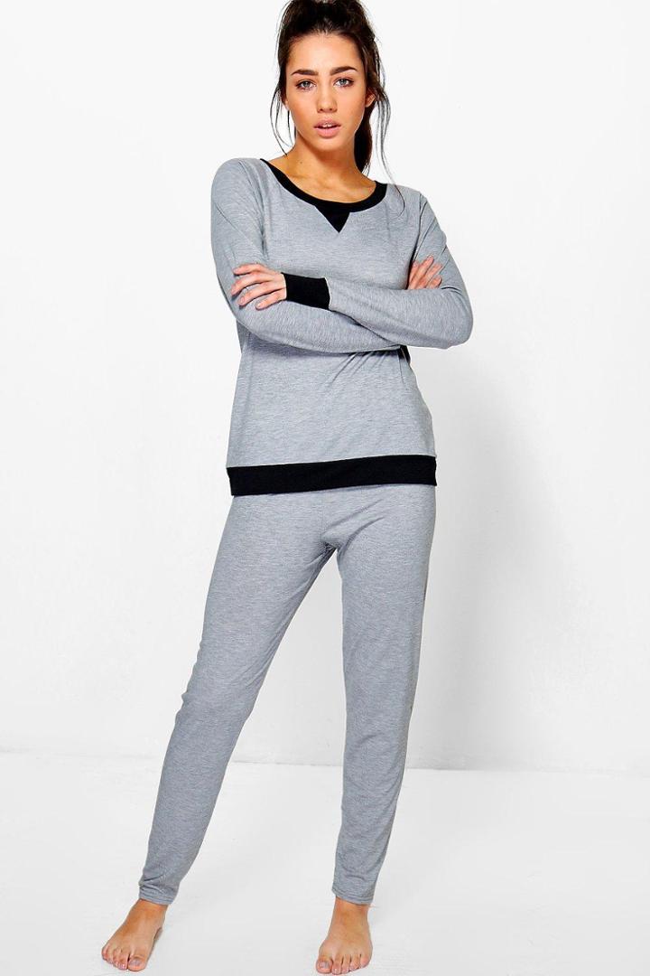Boohoo Black Trim Raglan & Legging Set Grey