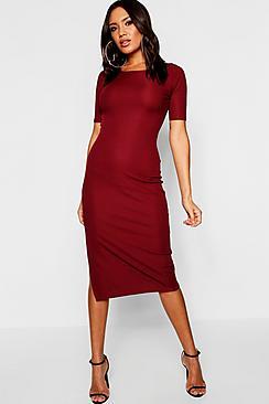 Boohoo Ribbed Side Split Midaxi Dress