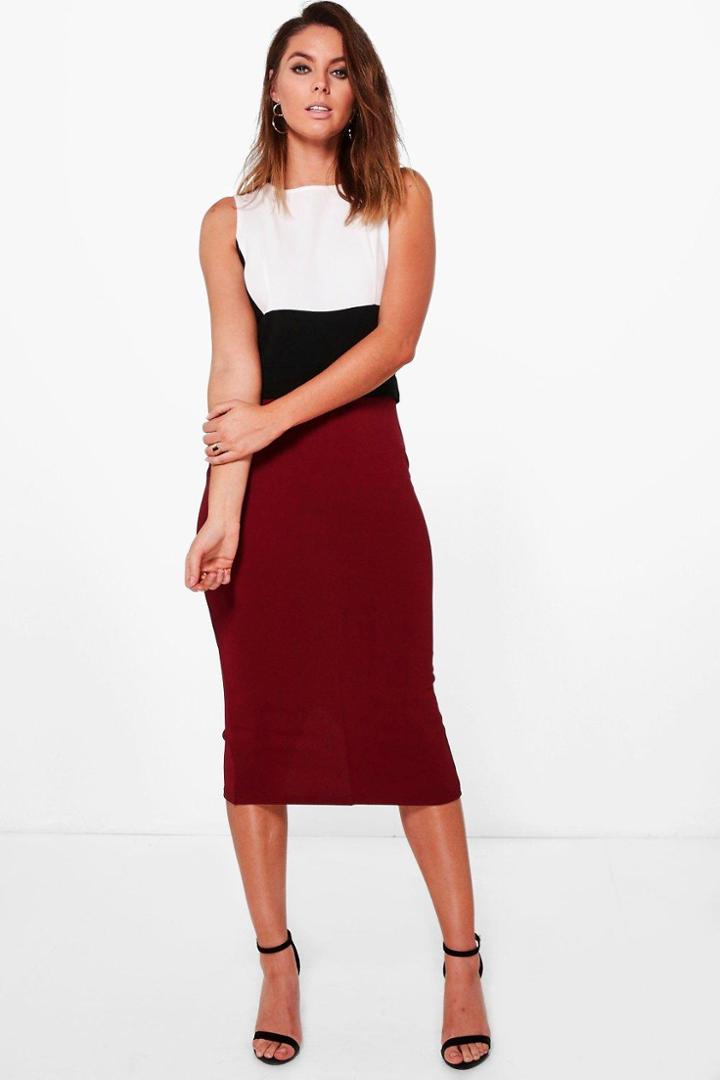 Boohoo Ava Structured Colour Block Formal Midi Dress Wine