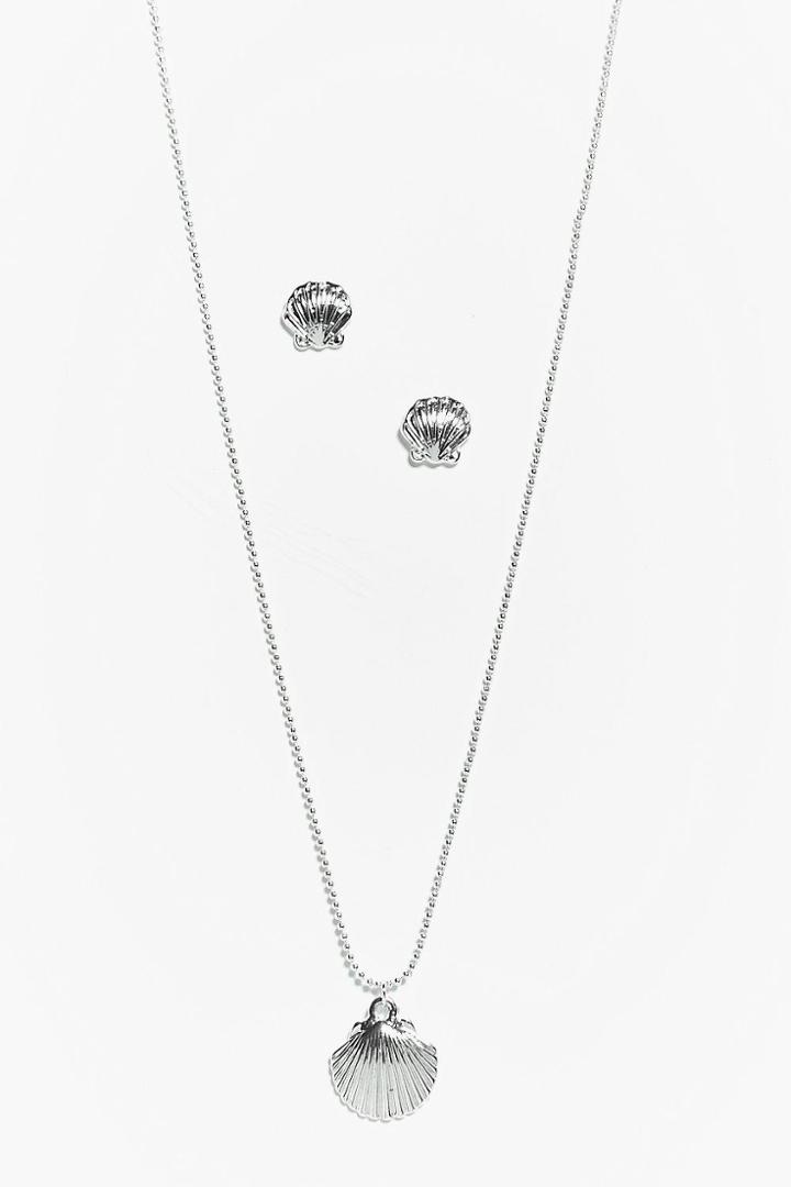 Boohoo Felicity Shell Charm Pendant Necklace Silver