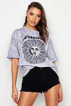 Boohoo Tall Acid Wash Forever Fun T-shirt