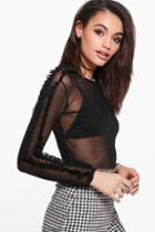 Boohoo Kylie Mesh Ruffle Sleeve Top Black