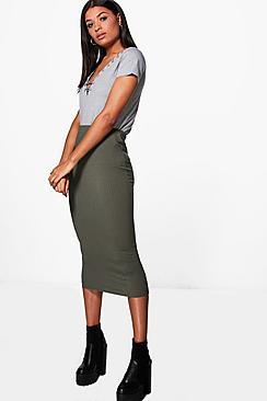 Boohoo Harper Ribbed Longline Midi Skirt